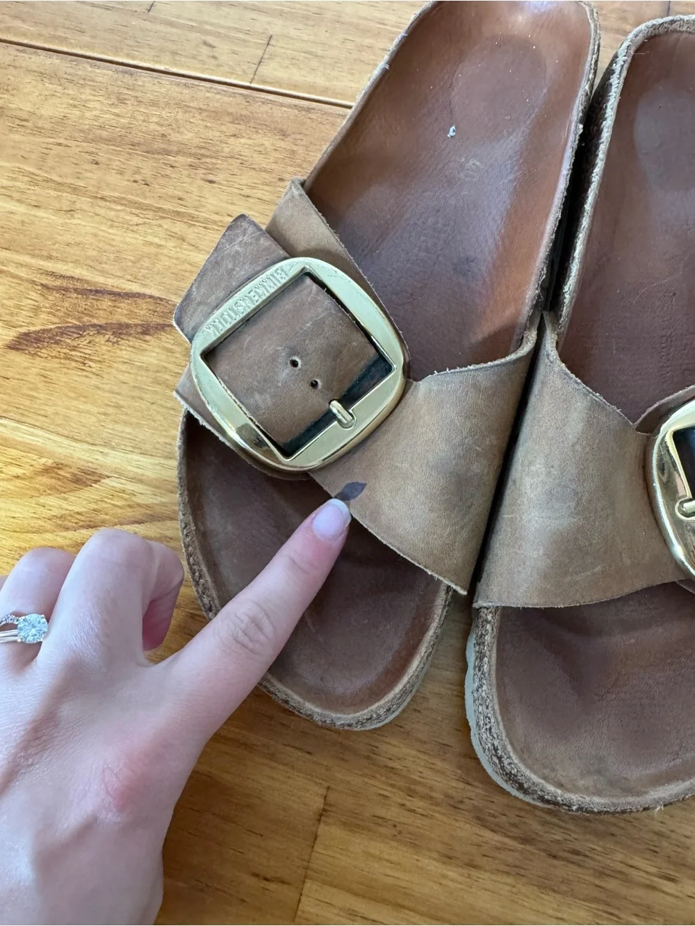 Birkenstock Madrid Big Buckle Nubuck Leather Brown Slide Sandals Size 40